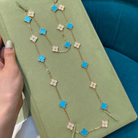 [Luxe jewelry]CLOVER 20 MOTIFS TURQUOISE DIAMOND NECKLACE