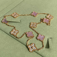 [Luxe jewelry]CLOVER 10 MOTIFS DIAMOND PINK MOP NECKLACE