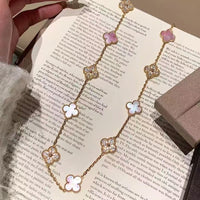 [Luxe jewelry]CLOVER 20 MOTIFS DIAMOND PINK MOP NECKLACE