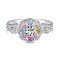 [Luxe jewelry]Delicate Colorful Round Cut Flower Shape Wedding Ring