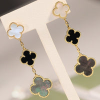 [Luxe jewelry]CLOVER EARRINGS GOLD ONYX MOP 3 MOTIF