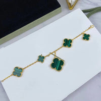 [Luxe jewelry]MAGIC CLOVER MALACHITE GOLD BRACELET 5 MOTIFS