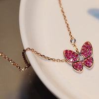 [Luxe jewelry]BUTTERFLY RED DIAMOND ROSE GOLD NECKLACE