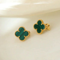 [Luxe jewelry]CLOVER MEDIUM 1 MOTIFS MALACHITE  EARRINGS