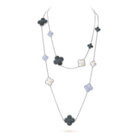 [Luxe jewelry]CLOVER 16 MOTIF CHALCEDONY MOP SILVER NECKLACE