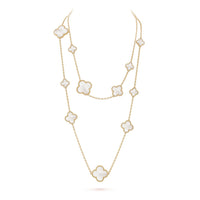 [Luxe jewelry]CLOVER 16 MOTIF WHITE MOP GOLD NECKLACE