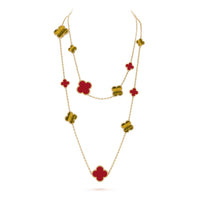 [Luxe jewelry]CLOVER 16 MOTIF CARNELIAN TIGER EYE ROSE GOLD NECKLACE