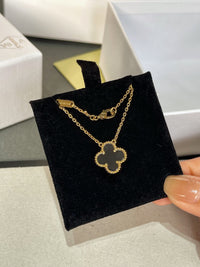 [Luxe jewelry]CLOVER ROCK CRYSTAL ROSE GOLD NECKLACE