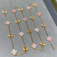 [Luxe jewelry]CLOVER 20 MOTIFS LASER PINK MOP NECKLACE