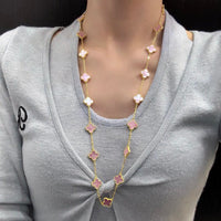 [Luxe jewelry]CLOVER 20 MOTIFS PINK MOP NECKLACE