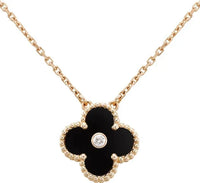 [Luxe jewelry]CLOVER 15MM DIAMOND ONYX NECKLACE