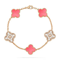 [Luxe jewelry]CLOVER 5 MOTIF DIAMOND PINK MOP PINK GOLD BRACELET