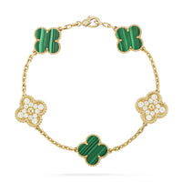 [Luxe jewelry]CLOVER  5 MOTIF MALACHITE DIAMOND BRACELET