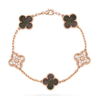 [Luxe jewelry]CLOVER 5 MOTIFS DARK MOP AND DIAMONDS PINK GOLD BRACELET
