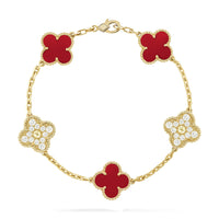[Luxe jewelry]CLOVER 5 MOTIFS CARNELIAN DIAMOND BRACELET