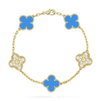 [Luxe jewelry]CLOVER 5 MOTIF BLUE CHALCEDONY DIAMOND GOLD BRACELET