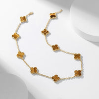 [Luxe jewelry]CLOVER 10 MOTIFS TIGER EYE NECKLACE