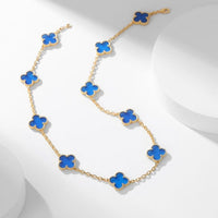 [Luxe jewelry]CLOVER 10 MOTIFS BLUE AGATE NECKLACE