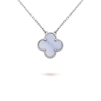 [Luxe jewelry]CLOVER 15MM BLUE CHALCEDONY NECKLACE SILVER