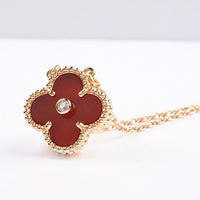 [Luxe jewelry]CLOVER 15MM DIAMOND CARNELIAN NECKLACE