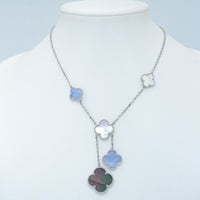[Luxe jewelry]CLOVER MOP CHALCEDONY NECKLACE SILVER 6 MOTIF
