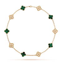 [Luxe jewelry]CLOVER 10 MOTIFS MALACHITE DIAMOND NECKLACE