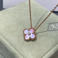 [Luxe jewelry]CLOVER 15MM DIAMOND PINK MOP NECKLACE