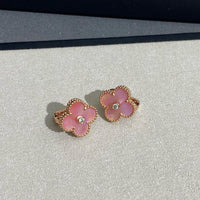 [Luxe jewelry]CLOVER MEDIUM 1 DIAMOND PINK EARRINGS