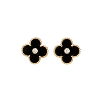 [Luxe jewelry]CLOVER MEDIUM 1 MOTIFS ONYX DIAMOND EARRINGS