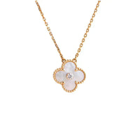 [Luxe jewelry]CLOVER 15MM DIAMOND WHITE FRITILLARIA NECKLACE
