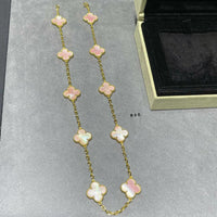 [Luxe jewelry]CLOVER 10 MOTIFS PINK MOP NECKLACE