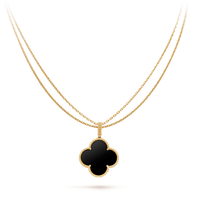 [Luxe jewelry]CLOVER 25MM GOLD ONYX BIG CLOVER NECKLACE